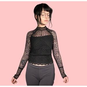 Vintage Sagaie Women's Sz Small Black Long Sleeve Lace Top Made in Paris France